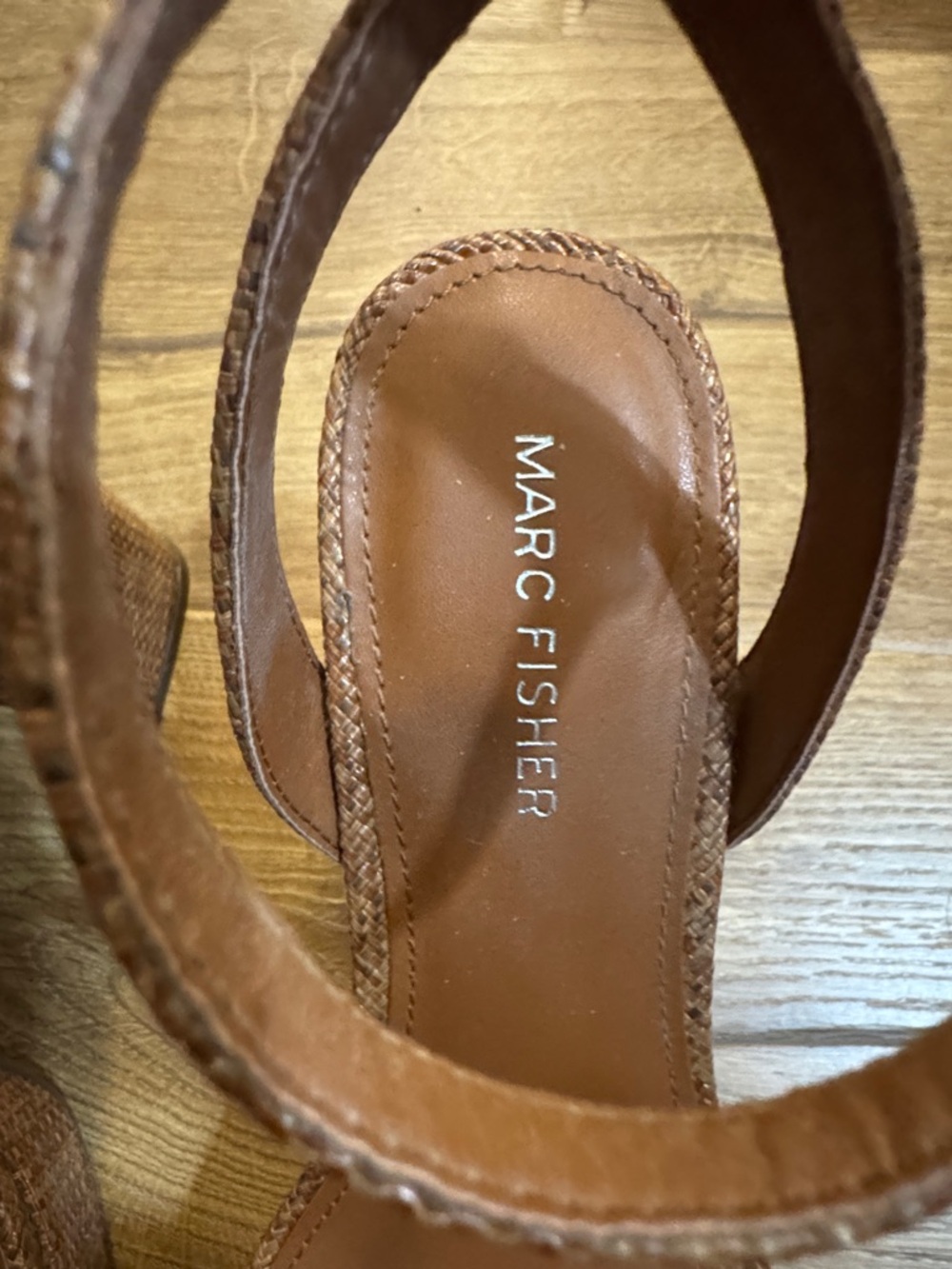 Marc Fisher Tan Woven Platform Sandals with Ankle Strap - Picture 3 of 7
